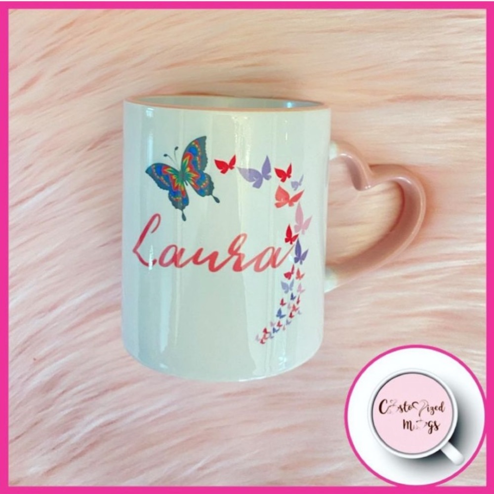 Custom name Mug- 11 oz Mug - heart shaped handle